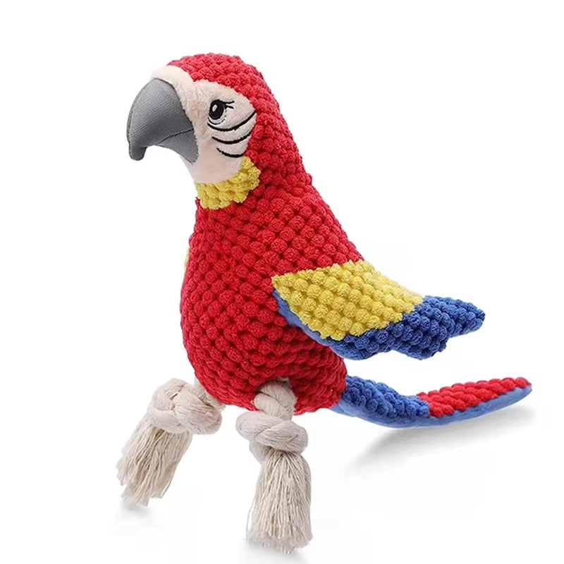 New Plush Parrot Toy with Knots to Chew and Grind Teeth, Interactive Fun for Pet Dogs