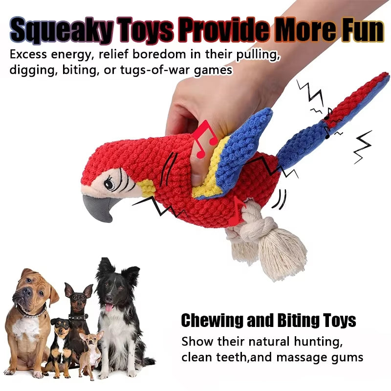 New Plush Parrot Toy with Knots to Chew and Grind Teeth, Interactive Fun for Pet Dogs
