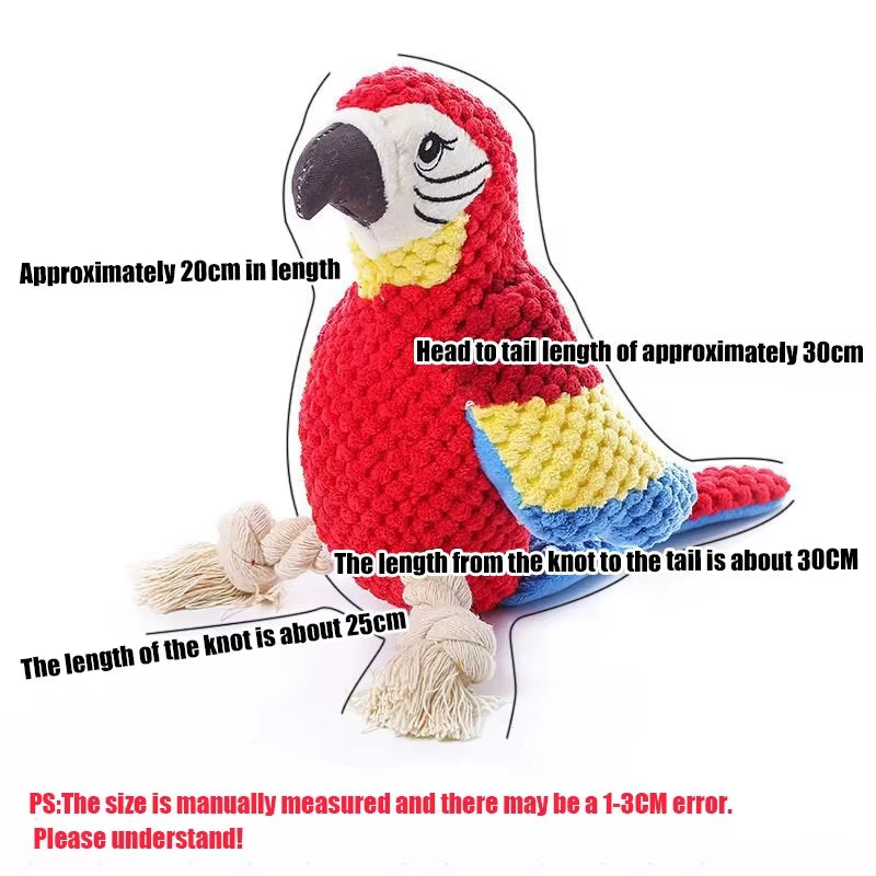 New Plush Parrot Toy with Knots to Chew and Grind Teeth, Interactive Fun for Pet Dogs